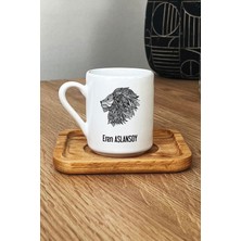 Hedizu Kişiye Özel Aslan Tasarımlı Türk Kahvesi Fincanı Ahşap Altlıklı Hayvan Figürlü