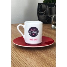 Hedizu Kişiye Özel Love Your Self Türk Kahvesi Fincanı Kırmızı Motto Arkadaşa Hediye