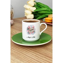Hedizu Kişiye Özel I Love You Mom Türk Kahvesi Fincanı Yeşil Anneler Günü Hediyesi
