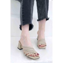 Mevese 5 Bant Topuklu Kadın Terlik - Vizon