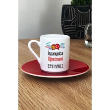 Hedizu Kişiye Özel Ispanyolca Öğretmeni -2- Türk Kahvesi Fincanı Kırmızı Öğretmenler Günü Hediyesi