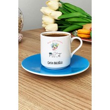 Hedizu Kişiye Özel Pilot Türk Kahvesi Fincanı Mavi