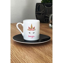 Hedizu Kişiye Özel Unicorn -2- Türk Kahvesi Fincanı Siyah Isme Özel Hediye