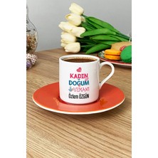 Hedizu Kişiye Özel Kadın Doğum Uzmanı Türk Kahvesi Fincanı Turuncu Tıp Bayramı Hediyeleri