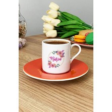 Hedizu Kişiye Özel Çiçekli Isim Yazan Türk Kahvesi Fincanı Turuncu Arkadaşa Doğum Günü Hediyesi