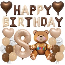 Bkmc Party Yaş Folyolu Retro Ayıcık Kahverengi Folyolu Balon Happy Birthday Afiş Dekorasyon Doğum Günü Parti Seti Süsü