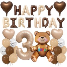 Bkmc Party Yaş Folyolu Retro Ayıcık Kahverengi Folyolu Balon Happy Birthday Afiş Dekorasyon Doğum Günü Parti Seti Süsü
