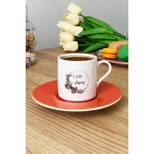 Hedizu Kişiye Özel Çiçek Tasarımlı Isme Özel Türk Kahvesi Fincanı Turuncu Isim Soyisim Yazılı