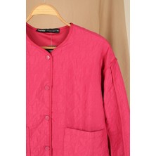 Gıronda Jakar Kumaş Biyeli Oversize Kadın Ceket-Fuşya