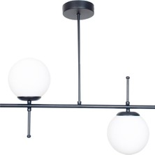Woodhub Çello Modern Tasarım Metal Siyah Renk Beyaz Camlı Yemek Masası Üstü -Salon 2 Li Avize