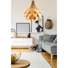Hü Ma Tasarım ve Aksesuar Palmiye Modern Aydınlatma Tasarım Globe Küre Doğal Ahşap Mdf 3D Lazer Kesim Rustik Salon Avize