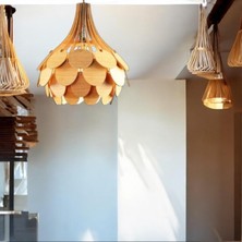 Hü Ma Tasarım ve Aksesuar Palmiye Modern Aydınlatma Tasarım Globe Küre Doğal Ahşap Mdf 3D Lazer Kesim Rustik Salon Avize
