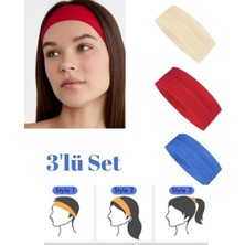 3'lü Saç Bandı Paketi, Bandana Kırmızı - Mavi - Krem