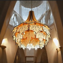 Hü Ma Tasarım ve Aksesuar Palmiye Modern Aydınlatma Tasarım Globe Küre Doğal Ahşap Mdf 3D Lazer Kesim Rustik Salon Avize