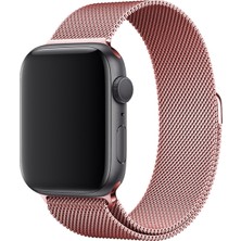 Bagies Apple Watch Seri 10 Uyumlu 42 mm Hasır Çelik Mıknatıslı Milano Kordon Rose Pink