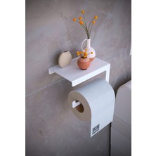 alfams by fmsa Metal Modern Telefon, Aksesuar Raflı Tuvalet Wc Kağıtlık Peçete Askısı Beyaz