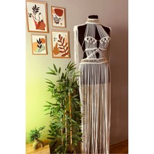 Zuviel Deco Handmade El Yapımı Makrome Çapraz Model Plaj Elbisesi, Festival Elbisesi Ekru / Standart