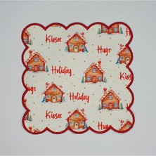 Deco Yılbaşı Kurabiye Ev Ve Slogan Desenli Etrafı Nakışlı Kokteyl Peçetesi