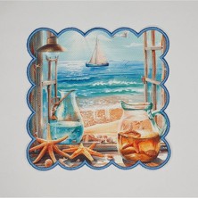 Deco Deniz Gemi Ve Plaj Manzara Tasarımlı Etrafı Nakışlı Kokteyl Peçetesi