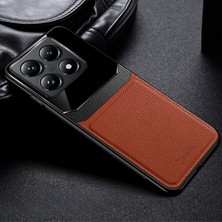 Zebana Xiaomi Mi 14T Uyumlu Kılıf Lens Deri Kılıf Kahverengi