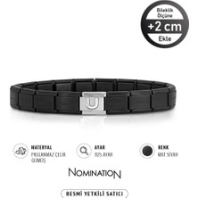 Nomination Italy Composable Mat Siyah Çelik Bileklik ve 925 Ayar Gümüş Harf 23