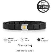 Nomination Italy Composable 18 Ayar Altın Altın Kediler ve Çelik Bileklik Mat Siyah