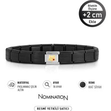 Nomination Italy Composable 18 Ayar Altın Altın Öpücük Kedi ve Çelik Bileklik Mat Siyah