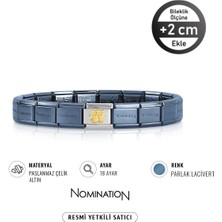 Nomination Italy Composable 18 Ayar Altın Altın Kediler ve Çelik Bileklik Parlak Lacivert