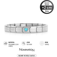 Nomination Italy Composable 925 Ayar Gümüş Zirkon Taşlı Turkuaz Kalp ve Çelik Bileklik Sılver