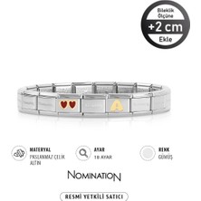 Nomination Italy Composable 18K Altın Çift Kırmızı Kalp & 18K Altın A Harfi Paslanmaz Çelik Silver Sılver