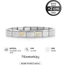 Nomination Italy Composable 18K Altın Kanatlı Kalp & 18K Altın Glitterlı Sonsuzluk Paslanmaz Çelik Silver Sılver