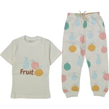 Kız Çocuk Ekru Meyve Baskılı Pijama Takımı