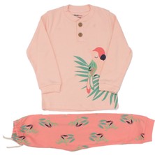 Kız Çocuk Pembe Papağan Baskılı 2'li Pijama Takımı