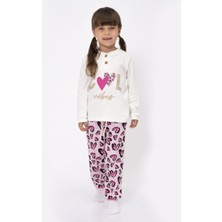 Kız Çocuk Ekru Fuşha Cool Kalp Baskılı 2'li Pijama Takımı