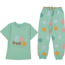 Kız Çocuk Su Yeşili Meyve Baskılı Pijama Takımı