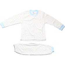 Kız Çocuk Beyaz Mavi Yıldız Baskılı Çıtçıtlı Pijama Takımı