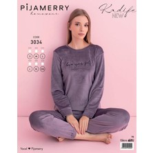 Pijamerry Kadın Kışlık Bisiklet Yaka Kadife Pijama Takımı 3034M - 1 Adet