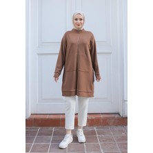 Armine Trend Boydan Fermuarlı Cepli Tunik Camel 24KT410