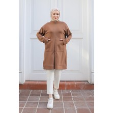 Armine Trend Boydan Fermuarlı Cepli Tunik Camel 24KT410