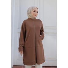 Armine Trend Boydan Fermuarlı Cepli Tunik Camel 24KT410