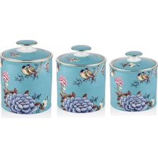 Floral Blue 3 Lü Porselen Baharatlık Baharat Takımı Kavanoz