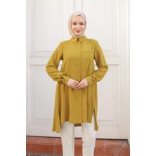 Armine Trend Gömlek Yaka Düğmeli Tunik-Hardal 24KT444