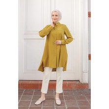 Armine Trend Gömlek Yaka Düğmeli Tunik-Hardal 24KT444