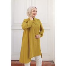 Armine Trend Gömlek Yaka Düğmeli Tunik-Hardal 24KT444