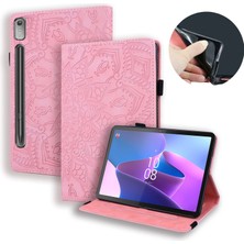 ZHKJ Shop Lenovo Tab P12 12.7 Pembe Kabartmalı Deri Kılıf (Yurt Dışından)