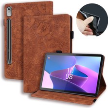 ZHKJ Shop Lenovo Tab P12 12.7 Kahverengi Kabartmalı Deri Kılıf (Yurt Dışından)