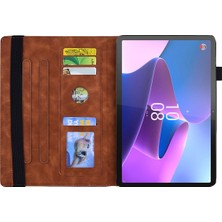 ZHKJ Shop Lenovo Tab P12 12.7 Kahverengi Kabartmalı Deri Kılıf (Yurt Dışından)