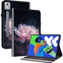 ZHKJ Shop Lenovo Tab P12 12.7 2025 Mor Şakayık Için Boyalı Deri Kılıf (Yurt Dışından)