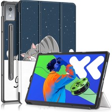 Lenovo Tab P12 12.7 2025 Tembel Kedi Için Deri Tablet Kılıfı (Yurt Dışından)