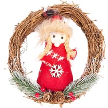 Çırpan Ev Kardan Kadın Çelenk Noel Kapı Süsü 20x20cm